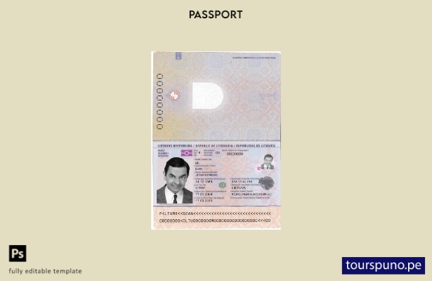 Plantilla de pasaporte de Lituania lista para imprimir